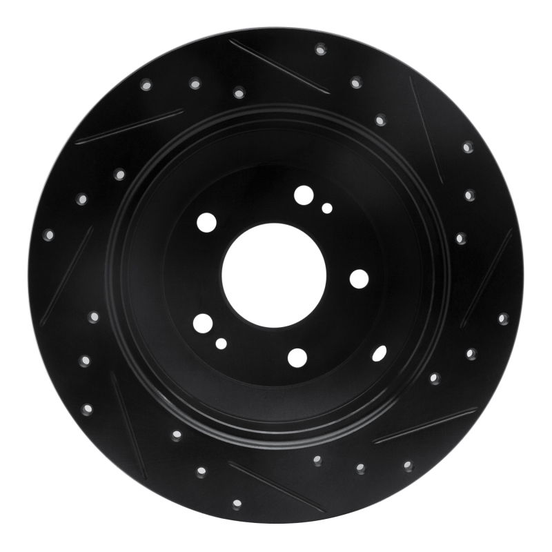 Hyundai Santa Fe Brake Rotor (1) - Rear Left - R1 Concepts - Drilled & Slotted - Black - `10-`21